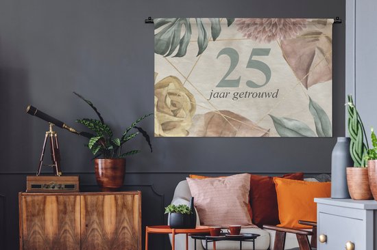 Tapisserie - Tissu mural - Mariage - 25 ans - Décoration - 120x80 cm - Tapisserie - Cadeau Saint Valentin