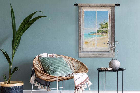 Tenture murale - Tissu mural - Transparent - Plage - Bois - 60x90 cm - Tapisserie murale