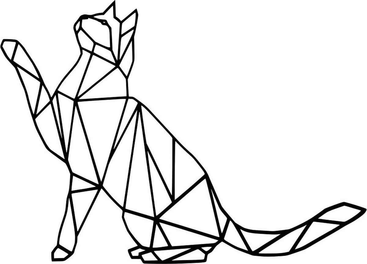 Kat met pootje omhoog --- Muurdecoratie Living Keuken Woonkamer Figuur Hout Zwart Wand Kader Muur Interieur Bureau Art Abstract Animal Dier Kat Poes Cadeau Geschenk Deco Wand Wood Laser Kitten Pinterest Geometrisch Abstract Chat New Verjaardag