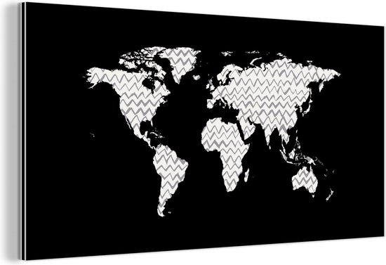 Décoration murale Métal - Peinture Aluminium Industriel - Wereldkaart - Wit - Motif - 80x40 cm - Dibond - Photo sur aluminium - Décoration murale industrielle - Pour le salon/chambre