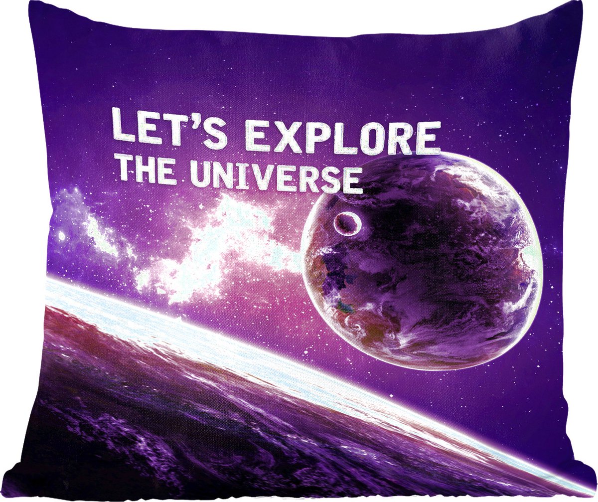 Sierkussens - Kussentjes Woonkamer - 50x50 cm - Quotes - 'Let's explore the universe' - Ruimte - Spreuken - Jongens - Kids - Kinderen
