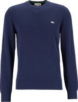 Lacoste trui katoen O-hals - gebreide heren trui - donkerblauw -  Maat: M