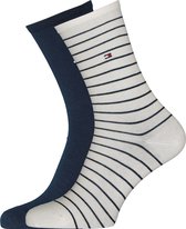 Tommy Hilfiger damessokken Small Stripe (2-pack) - uni en gestreept katoen - off white met blauw - Maat: 35-38