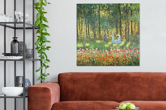 Peinture sur toile La famille de l'artiste au jardin - Claude Monet - 90x90 cm - Décoration murale