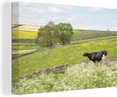 Fleurs dans le pré de la vache frisonne Toile 30x20 cm - petit - Tirage photo sur Toile (Décoration murale salon / chambre) / Animaux de la ferme Peintures sur toile