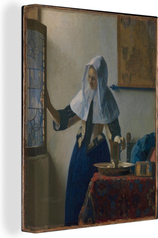 Canvas Schilderij Vrouw met waterkan - Johannes Vermeer - 60x80 cm - Wanddecoratie