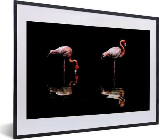 Fotolijst incl. Poster - Twee flamingo's staan in het water - 40x30 cm - Posterlijst