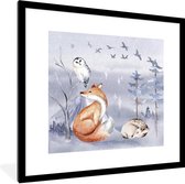 Fotolijst incl. Poster - Vos - Winter - Schilderij - 40x40 cm - Posterlijst - Kerstmis Decoratie - Kerstversiering - Kerstdecoratie Woonkamer - Kerstversiering - Kerstdecoratie voor binnen - Kerstmis