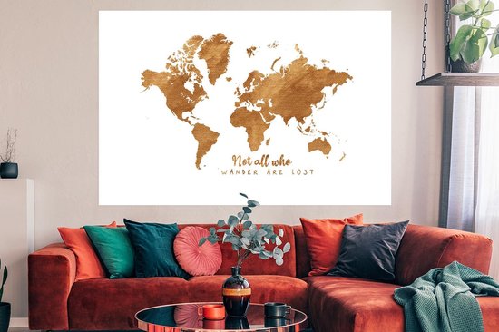 Affiche Carte du Wereldkaart - Bronze - Corde - 180x120 cm XXL