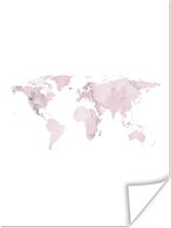 Wereldkaarten - Wereldkaart - Aquarelverf - Roze - 60x80 cm