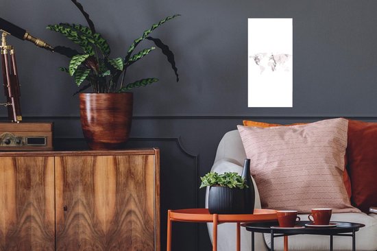 Carte du Wereldkaart murale - Carte du Wereldkaart - Marbre - Wit - 20x40 cm - Affiche