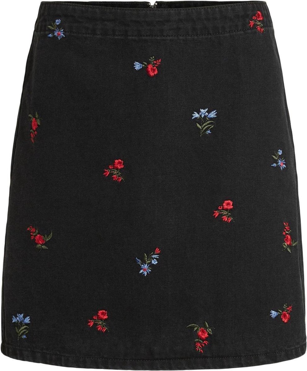 Vila Rok Viabba Dahla Hw Emb Denim Skirt 14069187 Black/ Embroidery Dames Maat - W40