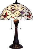 Tiffany Tafellamp Ø 41*60 cm E27/max 2*60W Paars, Rood, Wit Glas in lood HalfRond vlinder Tiffany Bureaulamp Tiffany Lampen