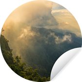 WallCircle - Muurstickers - Behangcirkel - Zonneschijn en wolken boven Thaise jungle - ⌀ 120 cm - Muurcirkel - Zelfklevend - Ronde Behangsticker XXL