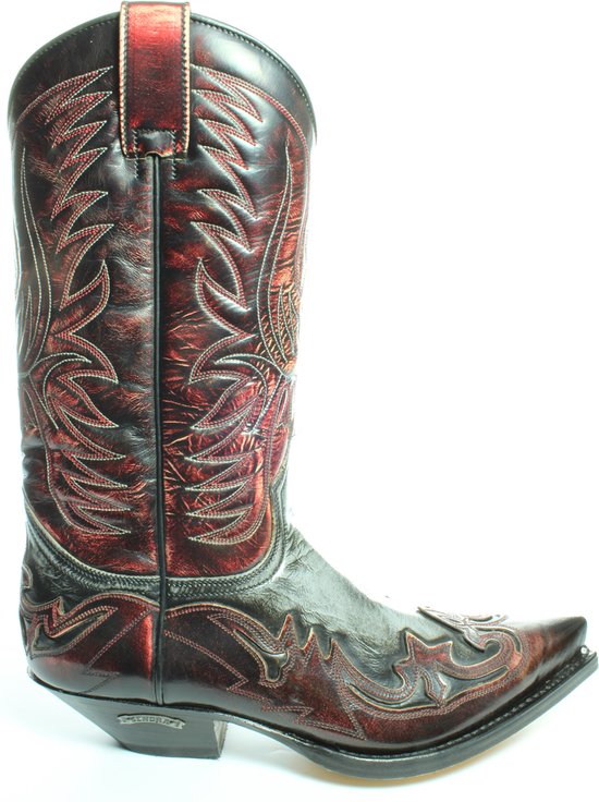 Sendra Bottes pour femmes 3241 Cuervo Ibiza Zwart Rouge Hommes Femmes À La Handgemaakt Cowboy Western Bottes femmes Unisexe Bout Pointu Talon Incliné Tige Droite Pull Boucles En Cuir Véritable Taille 43