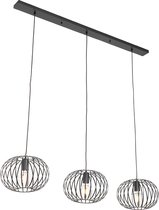 QAZQA johanna - Design Hanglamp voor boven de eettafel | in eetkamer - 3 lichts - L 1200 mm - Zwart -  Woonkamer | Slaapkamer | Keuken