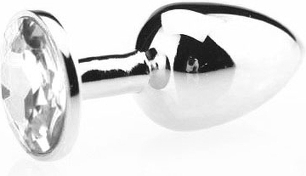 Goedkoopste Butt plug aluminium met transparant kristal - small