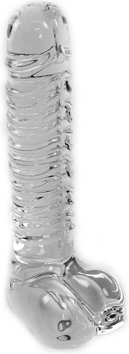 Goedkoopste Glazen dildo met ribbels groot - transparant