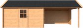 Blokhut met overkapping Kapschuur dak 400 x 300 + 350cm