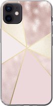 Geschikt voor iPhone 12 mini hoesje - Marmer print - Roze - Goud - Chic - Siliconen Telefoonhoesje