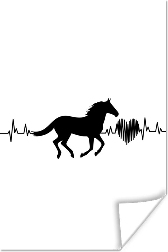 Zwart-wit illustratie van een paard 20x30 cm - klein - Foto print op Poster (wanddecoratie woonkamer / slaapkamer)
