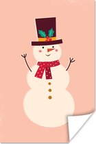 Poster Sneeuwpop - Kerst - Winter - Kerstmis - Roze - 80x120 cm - Kerstmis Decoratie - Kerstversiering - Kerstdecoratie Woonkamer - Kerstversiering - Kerstdecoratie voor binnen - Kerstmis
