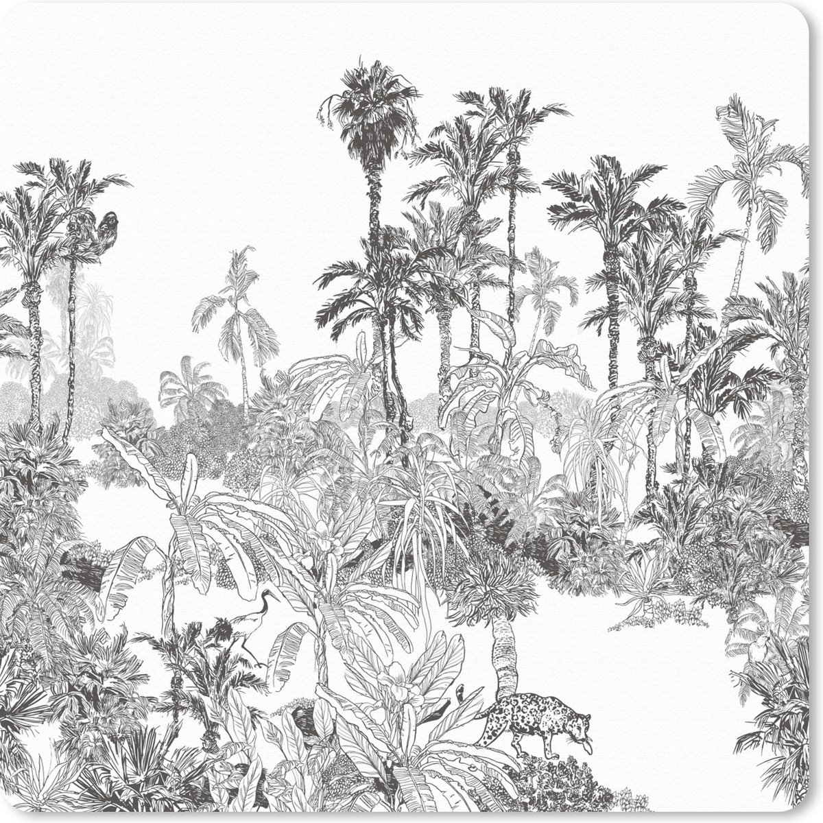 Muismat 20x20 cm - Mousepad Jungle - Zwart - Wit - Muismatten