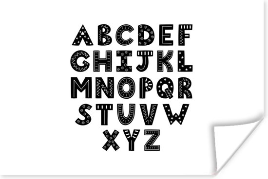 Poster Illustratie alfabet in zwarte letters - 30x20 cm