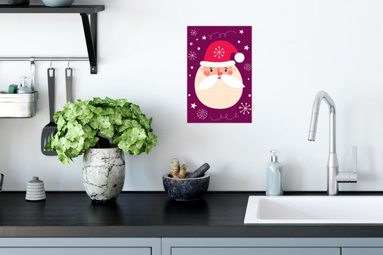 Affiche dessin du Père Noël sur fond violet - 20x30 cm - Décoration de Noël - Décoration de Décorations de Noël - Décoration de Noël Salon