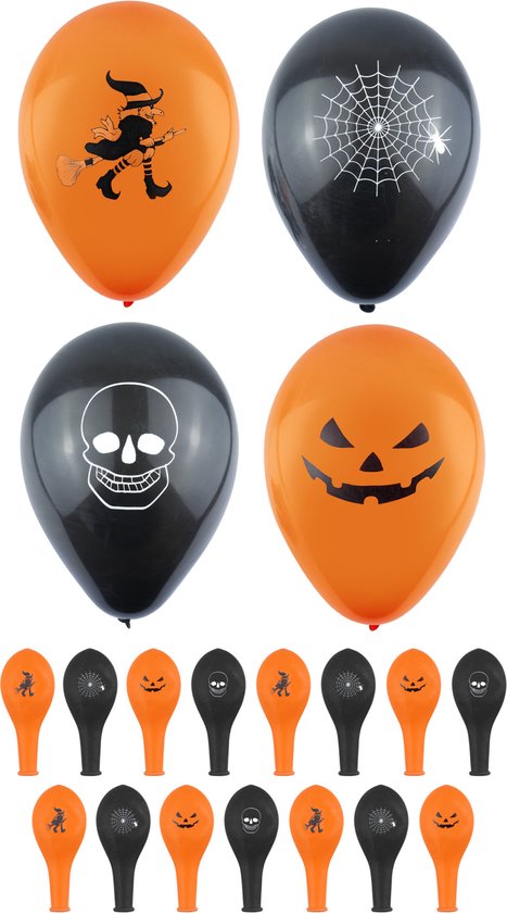 Set van 12x stuks Halloween ballonnen met print 23 cm - Halloween feestversiering/decoratie