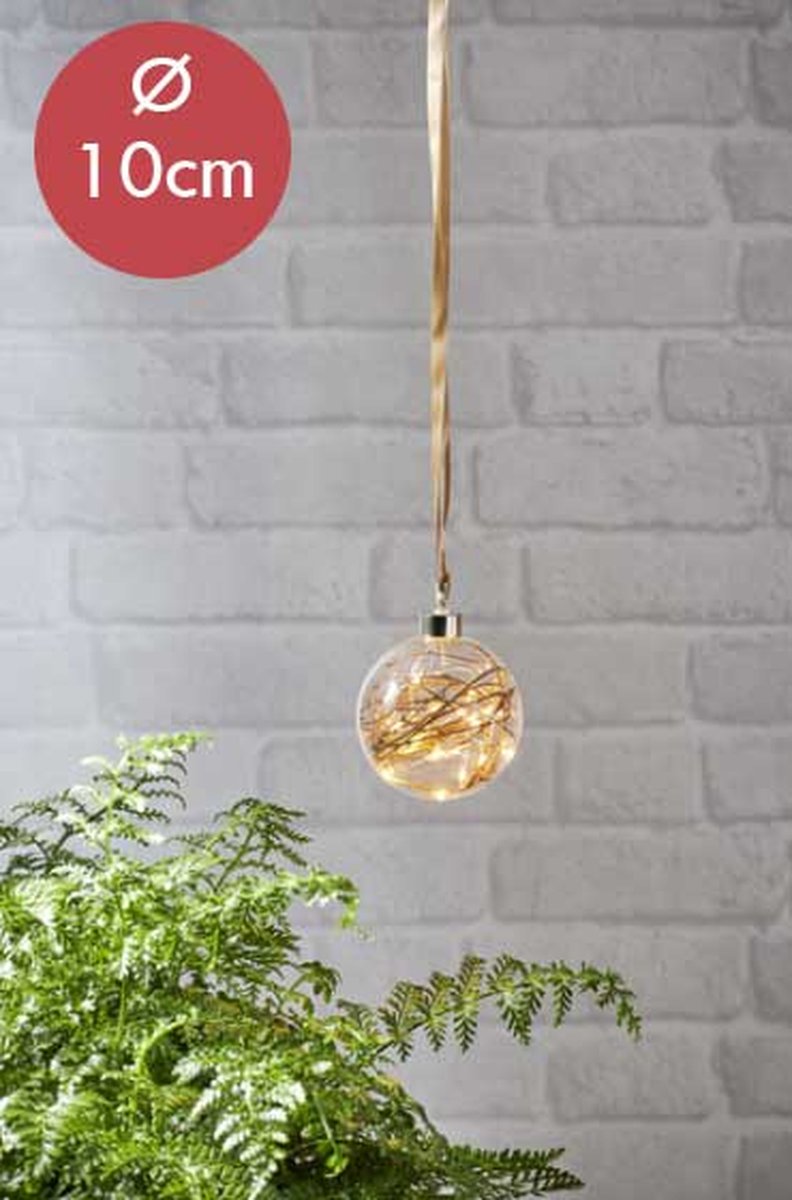 Kerstbal met twijgen - 15 LED lampjes - 10cm - helder
