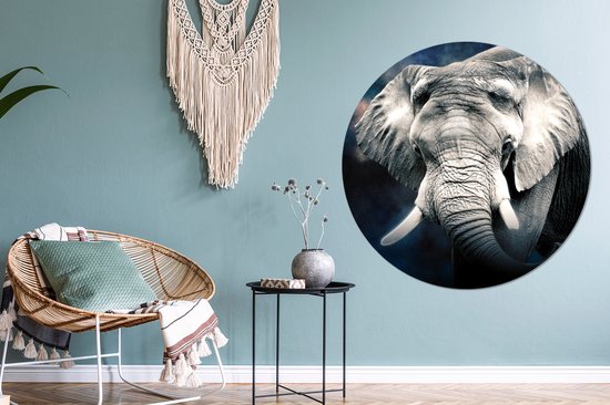 Wandcirkel - Muurcirkel Binnen - Olifant - Rook - Tanden - ⌀ 150 cm - Wanddecoratie - Ronde Schilderijen