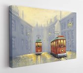 Digitale olieverfschilderijen landschap, oude tram in de oude stad - Modern Art Canvas - Horizontaal - 1373556503 - 115*75 Horizontal