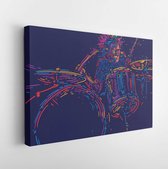 Muzikant met drums. Rock drummer speler abstracte vectorillustratie met grote verfstreken. Muziekposter - Modern Art Canvas - Horizontaal - 124233241 - 80*60 Horizontal