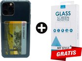 Crystal Backcase Transparant Shockproof Met Pasjeshouder Hoesje iPhone 11 Pro Blauw - Gratis Screen Protector - Telefoonhoesje - Smartphonehoesje