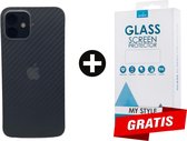 Backcase Carbon Hoesje iPhone 12 Mini Wit - Gratis Screen Protector - Telefoonhoesje - Smartphonehoesje