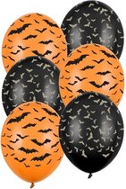 Set van 24x Halloween ballonnen vleermuis print zwart en oranje - Halloween thema feest versiering
