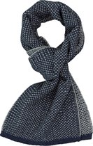 Profuomo heren sjaal - gebreid wolmengsel met zijde - donkerblauw met grijs structuur dessin -  Maat: One size