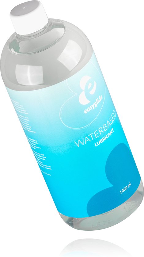 Bouteille transparente avec étiquette bleue. EasyGlide WATERBASED LUBRICANT 1000 ml.