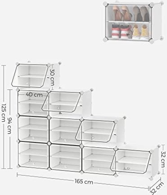 Furnilux Jam Schoenenkast 2 Deuren Wit - 80cm X 35cm X 95cm Furnilux Jam Schoenenkast 2 Deuren Wit - 80cm X 35cm X 95cm