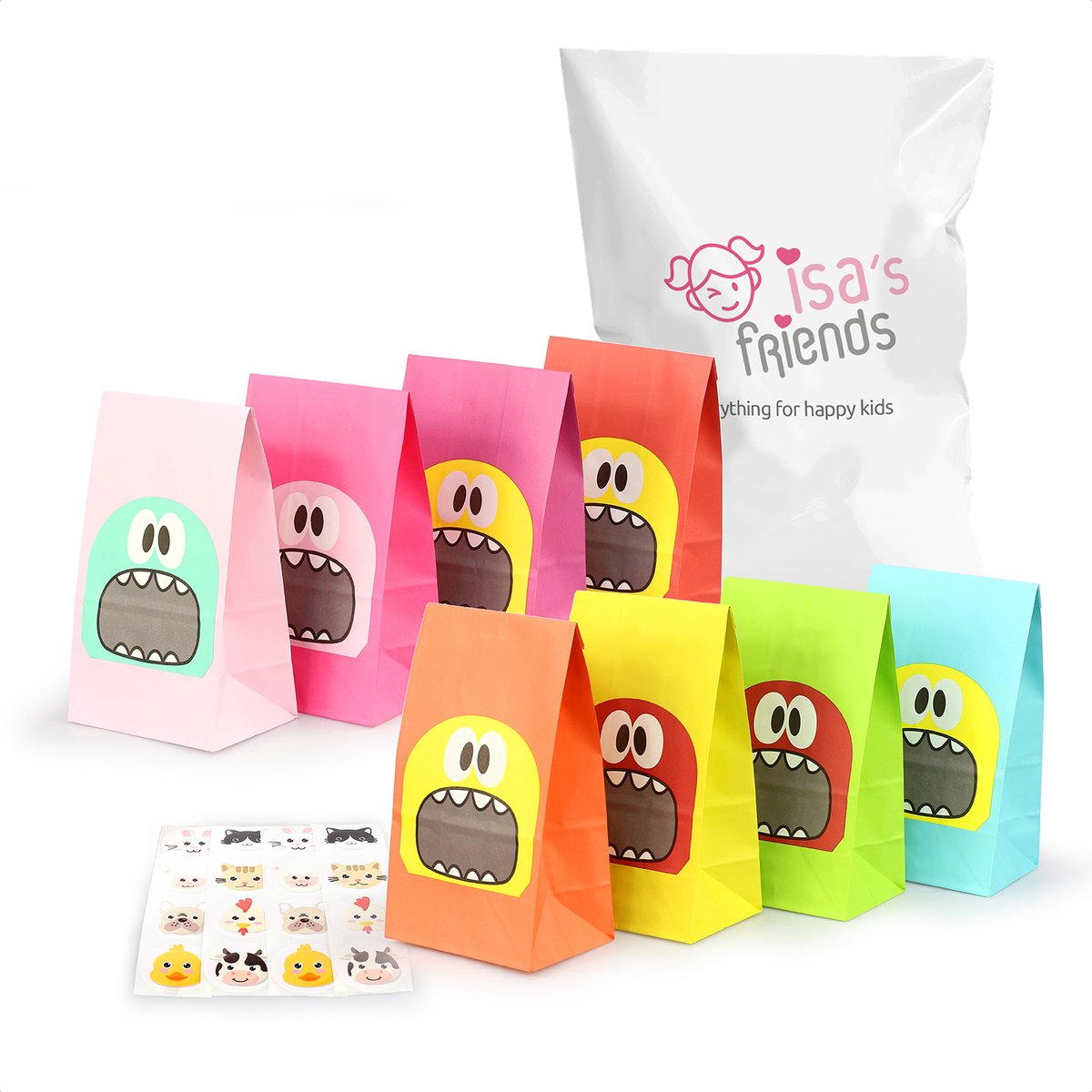 Isa's Friends® Uitdeelzakjes + Stickers - Monsters - 40 stuks - Stevig Papier - Traktatie zakjes — afbeelding 2