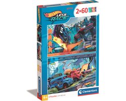 foto van Clementoni Supercolor – Hotwheels Puzzel – 2 Legpuzzels voor Kinderen – 2 x 60 stukjes – Kinderpuzzels 4+ Jaar