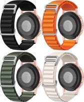 Podec Smartwatch Multicolor Set van 4 - Nylon Bandje 20mm - Horlogebandje geschikt voor Samsung Galaxy Watch Active / Active2 40 & 44mm / Galaxy Watch 3 41mm / Galaxy Watch 42mm / Galaxy Watch 4 & 4 Classic / Watch 5 / 5 Pro / Watch 6 / 6 Classic / G