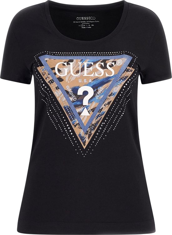 Guess SS CN Leo Triangle Tee Dames T-Shirt - Zwart - Maat XS