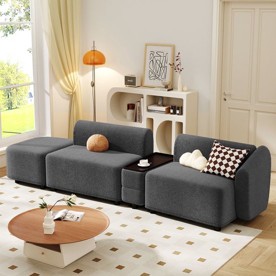 Sweiko Canapé, design moderne, meubles rembourrés, canapé trois places, canapé de salon avec rangement table basse, avec repose-pieds, canapé chaise longue