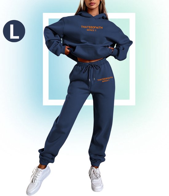 Livano Joggingpak Dames - Huispak - Trainingspak - Volwassenen - Capuchon - Jogging Pak - Joggingspak - Marineblauw - Maat L