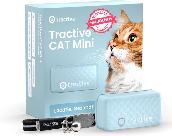 Foto: Tractive cat mini locatie tracker met gps gezondheid activity functies inclusief rogz halsband munt