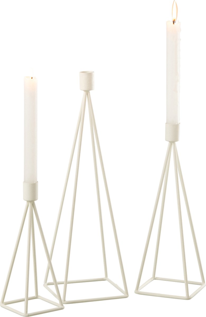 J-Line kandelaar - metaal - wit - 3 stuks