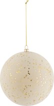 J-Line kerstbal stippen - plastiek/fluweel - creme/goud - large - 4 stuks