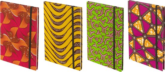J-Line notitieboekje A4 Patroon - papier/textiel - mix - large - 4 stuks